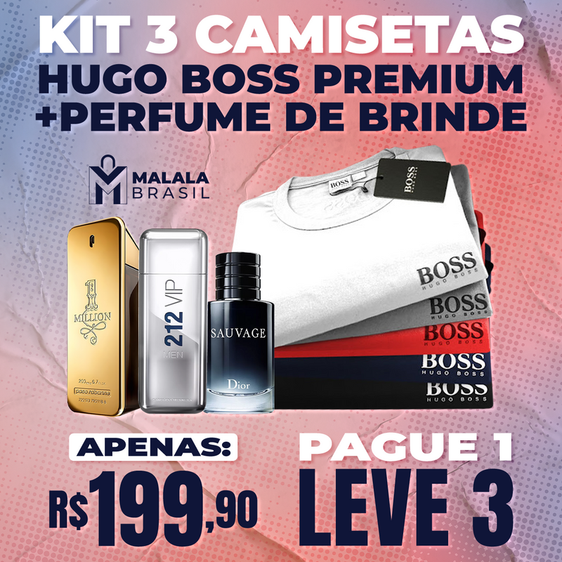 Kit 3 Camisetas Hugo Boss + Perfume  | Pague 1 e Leve 3 + 1 Perfume |  Envio Nacional com Frete Grátis