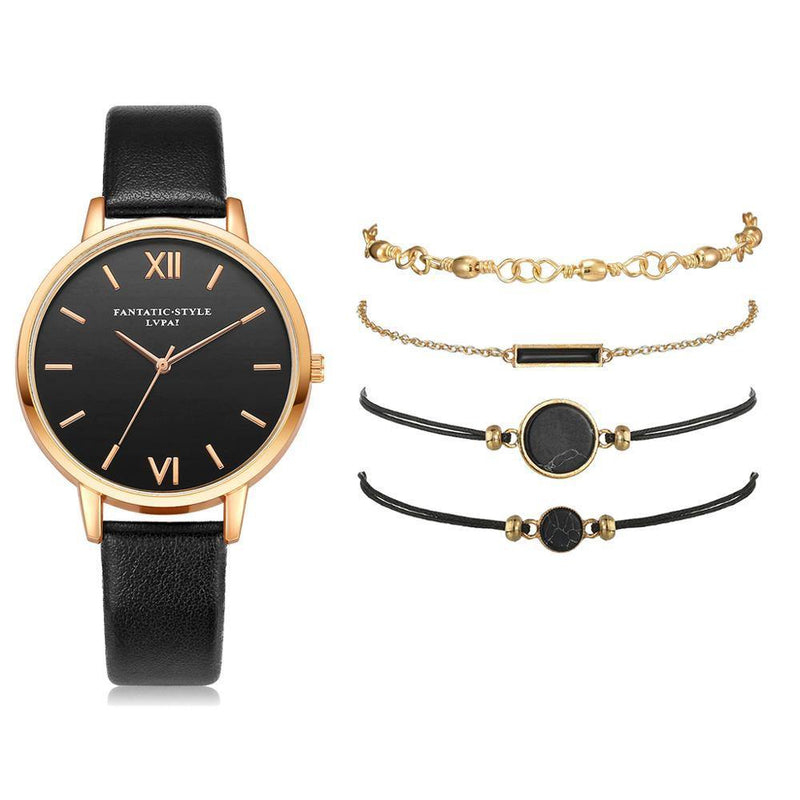 Relógio Feminino Fantastic Style + 4 Braceletes Grátis Movimento Quartz