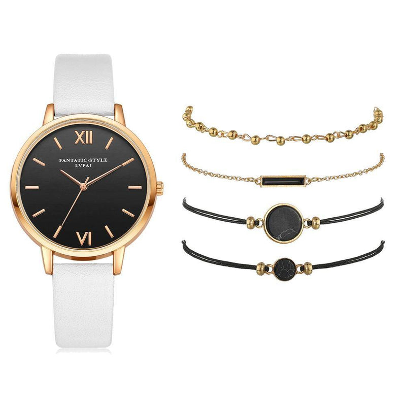 Relógio Feminino Fantastic Style + 4 Braceletes Grátis Movimento Quartz