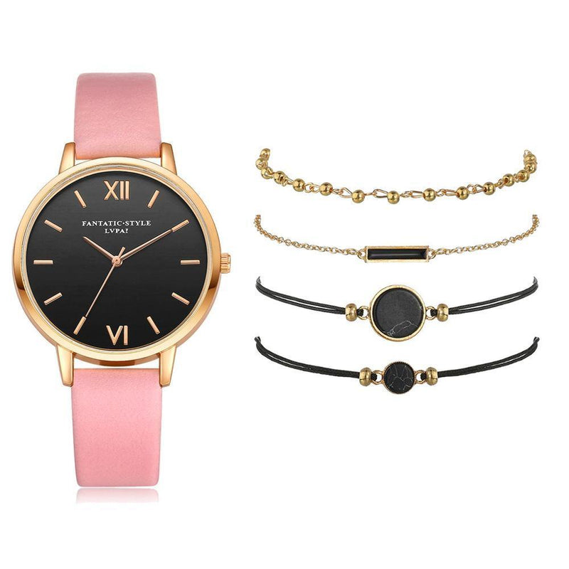 Relógio Feminino Fantastic Style + 4 Braceletes Grátis Movimento Quartz